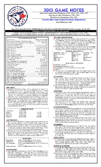 2013 Game Notes