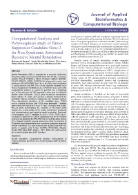 Computational Analysis and Polymorphism Study of Tumor Suppressor Candidate Gene-3 for Non Syndromic Autosomal Recessive Mental Retardation