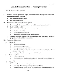 Lect. 2: Nervous System I - Resting Potential