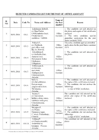 Rejected Candidates List for the Post of Office Assistant