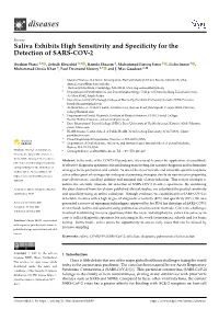 Saliva Exhibits High Sensitivity and Specificity for the Detection