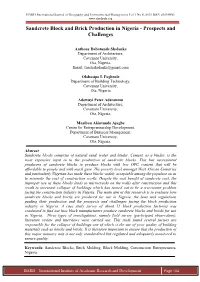 Sandcrete Block and Brick Production in Nigeria - Prospects and Challenges