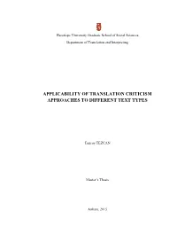 Applicability of Translation Criticism Approaches to Different Text Types