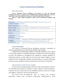 Course Chemical Process Modeling