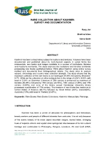 Rare Collection About Kashmir: Survey and Documentation