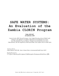 SAFE WATER SYSTEMS: an Evaluation of the Zambia CLORIN Program