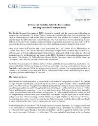Turkey and the KRG After the Referendum: Blocking the Path to Independence