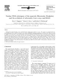 Nuclear DNA Phylogeny of the Squirrels (Mammalia: Rodentia) and the Evolution of Arboreality from C-Myc and RAG1