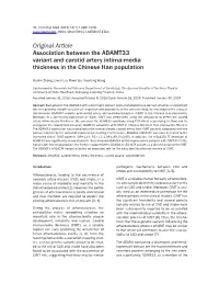 Original Article Association Between the ADAMT33 Variant and Carotid Artery Intima-Media Thickness in the Chinese Han Population