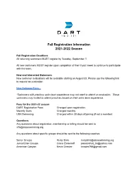 Fall Registration Info 2021-22