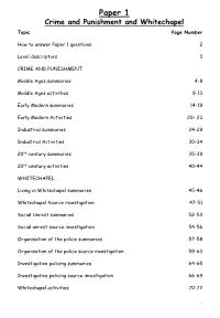 Paper 1 Crime and Punishment and Whitechapel Topic Page Number