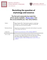 Revisiting the Question of Etymology and Essence
