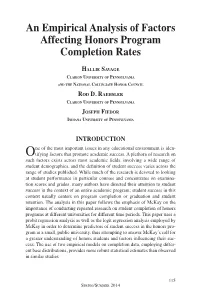 An Empirical Analysis of Factors Affecting Honors Program Completion Rates