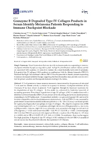 Granzyme B Degraded Type IV Collagen Products in Serum Identify Melanoma Patients Responding to Immune Checkpoint Blockade