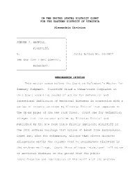 Memorandum Opinion Dismissing Steven J. Hatfill V. New York Times