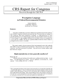 Preemption Language in Federal Environmental Statutes