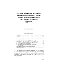 The Direct-To-Consumer Genetic Testing Industry and the Need for a Holistic Regulatory Approach
