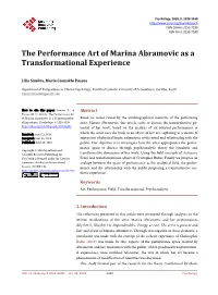 The Performance Art of Marina Abramovic As a Transformational Experience