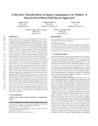 Collective Classification of Spam Campaigners on Twitter: a Hierarchical Meta-Path Based Approach