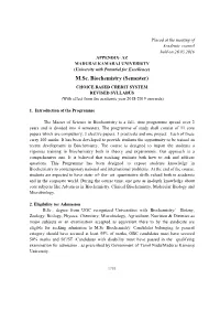M.Sc. Biochemistry (Semester) CHOICE BASED CREDIT SYSTEM REVISED SYLLABUS (With Effect from the Academic Year 2018-2019 Onwards)