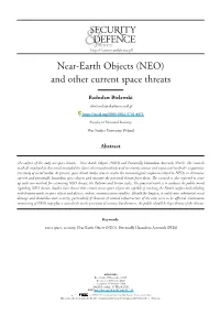 Near-Earth Objects (NEO) and Other Current Space Threats
