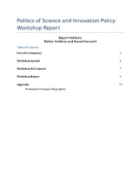 Politics of Science and Innovation Policy: Workshop Report