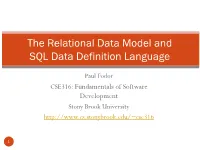 Relational Data Model and SQL Data Definition Language