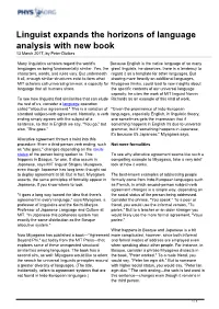 Linguist Expands the Horizons of Language Analysis with New Book 13 March 2017, by Peter Dizikes