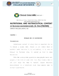 Nutritional and Nutraceutical Content On