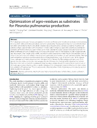 Optimization of Agro-Residues As Substrates for Pleurotus