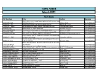 Items Added March 2021