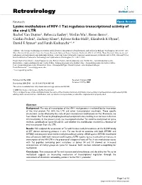 Lysine Methylation of HIV-1 Tat Regulates Transcriptional Activity Of