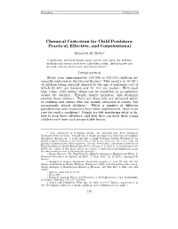 Chemical Castration for Child Predators: Practical, Effective, and Constitutional