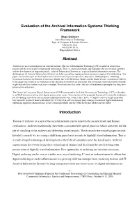 Evaluation of the Archival Information Systems Thinking Framework Abstract Introduction