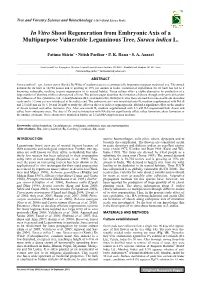 In Vitro Shoot Regeneration from Embryonic Axis of a Multipurpose Vulnerable Leguminous Tree, Saraca Indica L