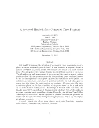 A Proposed Heuristic for a Computer Chess Program