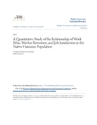A Quantitative Study of the Relationship of Work Ethic, Worker