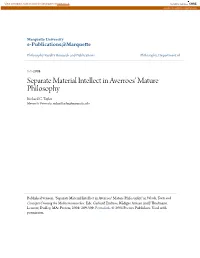 Separate Material Intellect in Averroes' Mature Philosophy Richard C