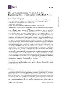 The Discussions Around Precision Genetic Engineering: Role of and Impact on Disabled People