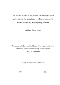 The Impact of Endurance Exercise Intensity on Local and Systemic Hormonal and Cytokine Responses in the Recreationally Active Young and Old