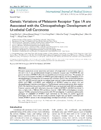 Genetic Variations of Melatonin Receptor Type 1A Are Associated with the Clinicopathologic Development of Urothelial Cell Carcin