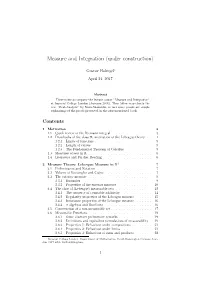 Measure and Integration (Under Construction)
