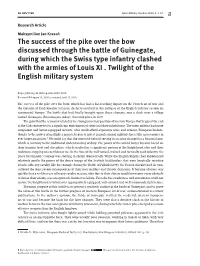 The Success of the Pike Over the Bow Discussed Through the Battle of Guinegate, During Which the Swiss Type Infantry Clashed with the Armies of Louis XI