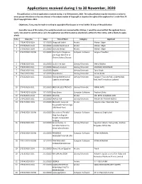 Applications Received During 1 to 30 November, 2020