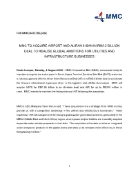 Mmc to Acquire Airport and Aliran Ihsan in Rm2.2 Billion Deal to Realise Global Ambitions for Utilities and Infrastructure Businesses