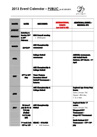 2013 Event Calendar – PUBLIC As at 2.05.2013