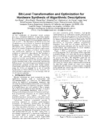 Bit-Level Transformation and Optimization for Hardware