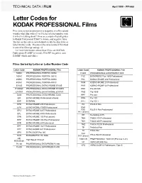 Letter Codes for KODAK PROFESSIONAL Films