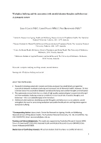 Workplace Bullying and the Association with Suicidal Ideation/Thoughts and Behaviour: a Systematic Review