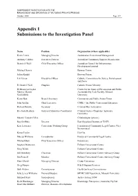 Appendix I Submissions to the Investigation Panel